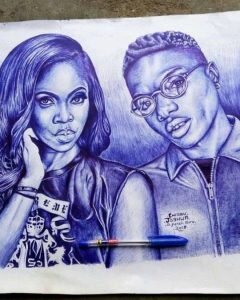 Chigbu Joshua drawing of Wizkid and Tiwa 